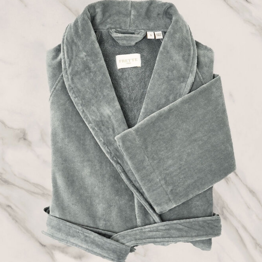 CYBER MONDAY! Frette Velour Shawl Collar Robe In Grey Size Large - Picture 3 of 6